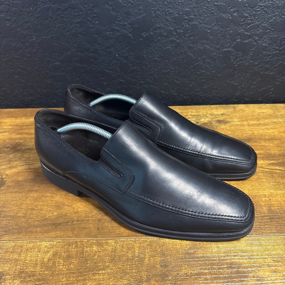 Monte Rosso Square Toe Black Leather Slip On Dress Loafers Mens Size 10 M